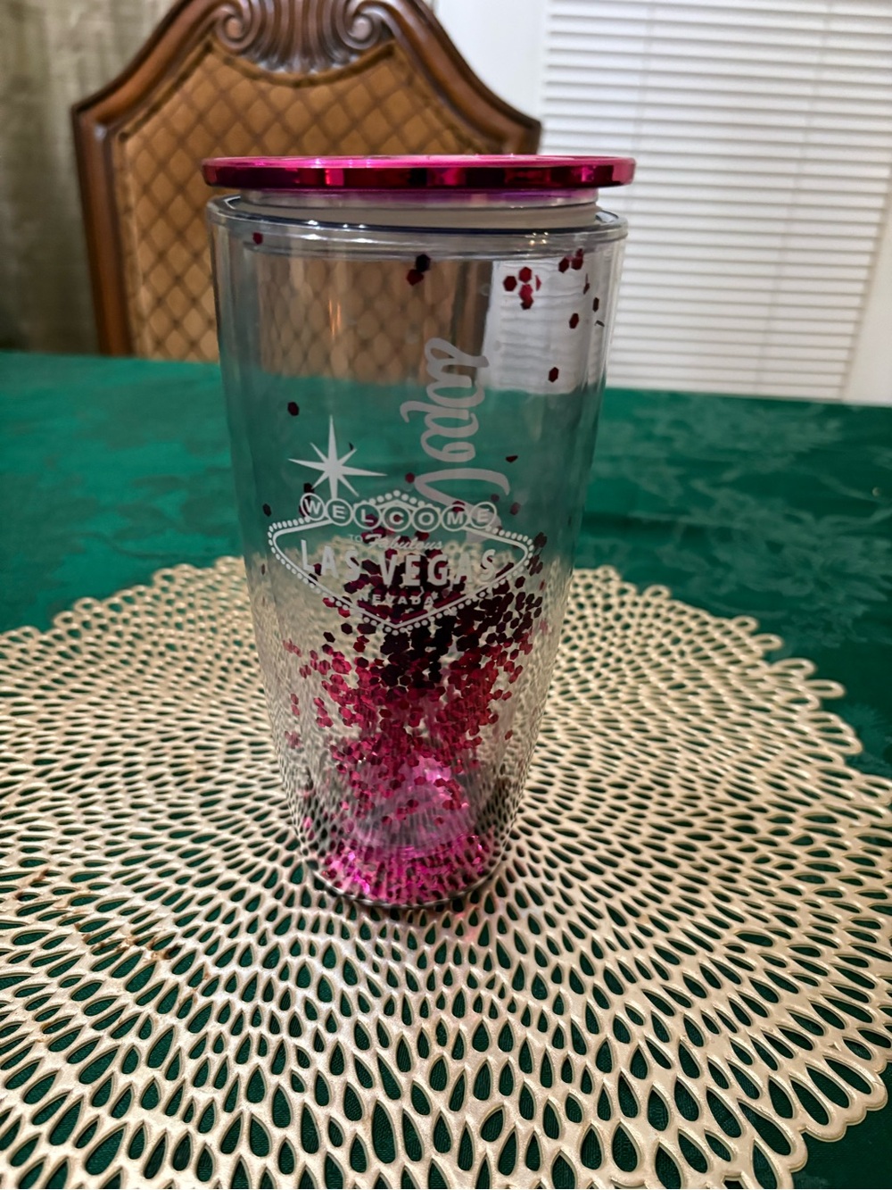 Las Vegas Pink Glitter Travel Tumbler with Lid